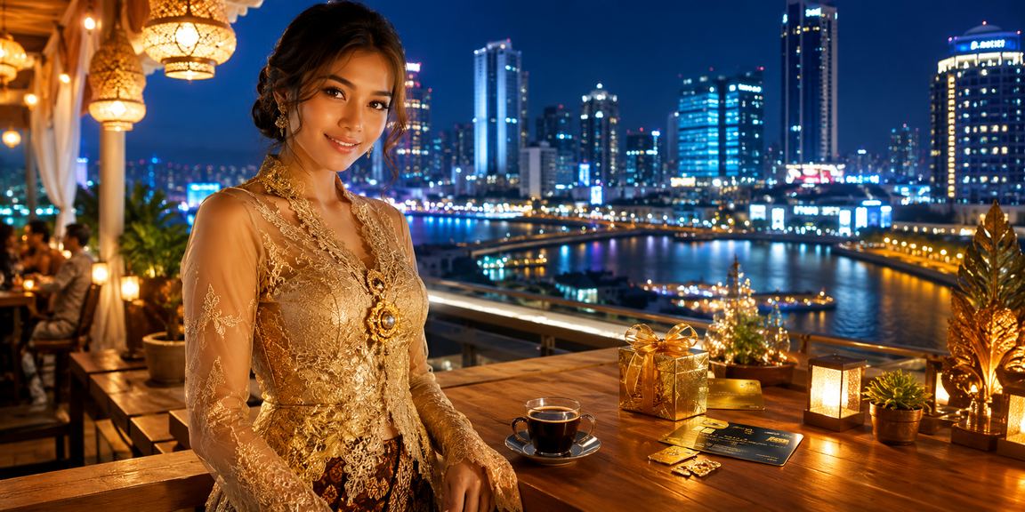 Pengguna memeriksa akun VIP dan informasi bonus di kafe dengan suasana nyaman