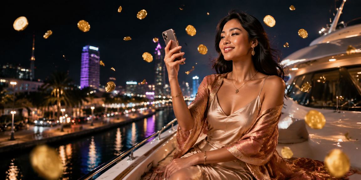 Model Vietnam memainkan mobile casino di layar smartphone